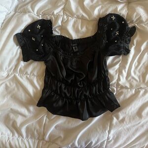 babydoll satin blouse with gems